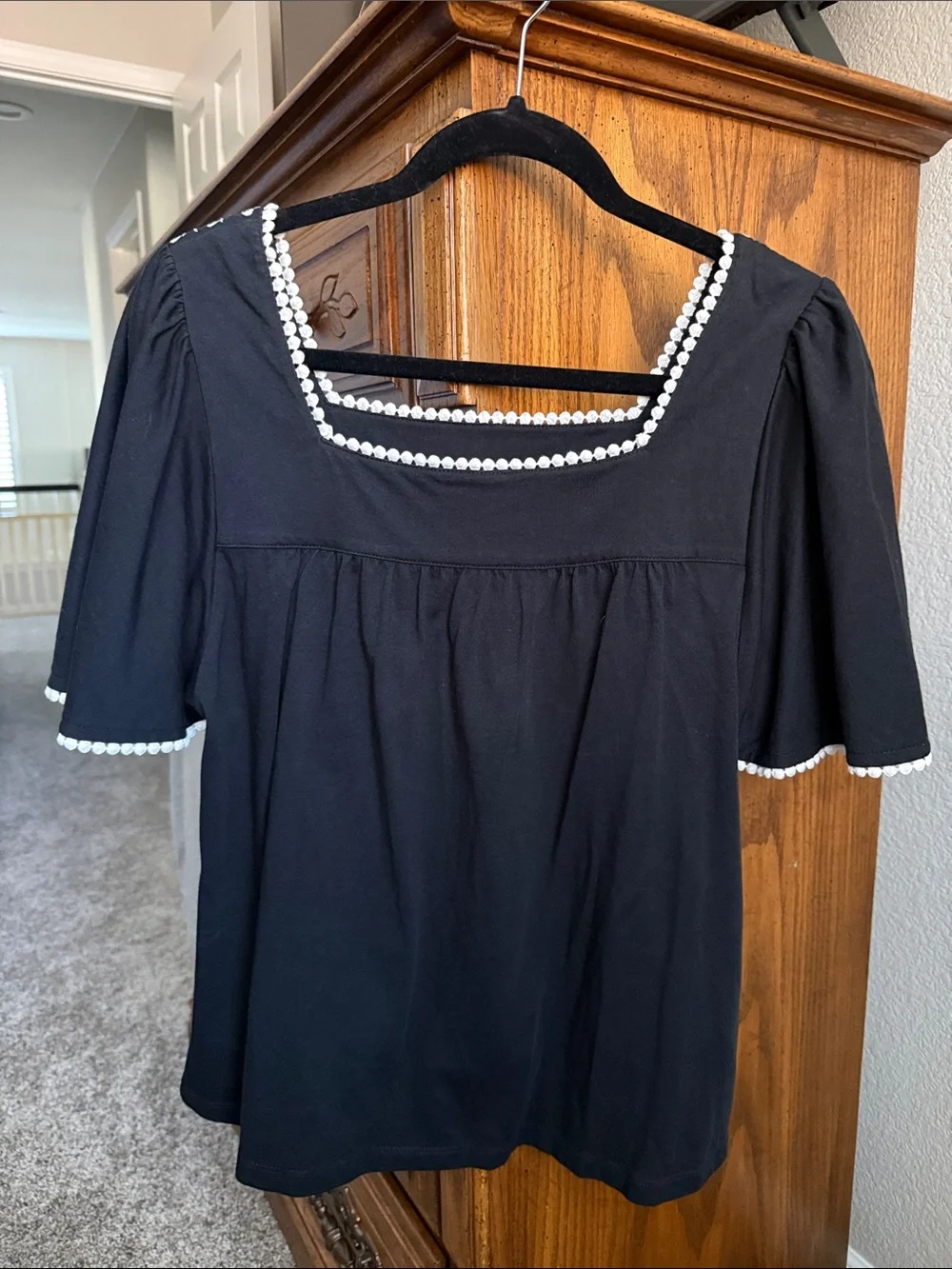 kate spade Black Top with White Floral Embroidery